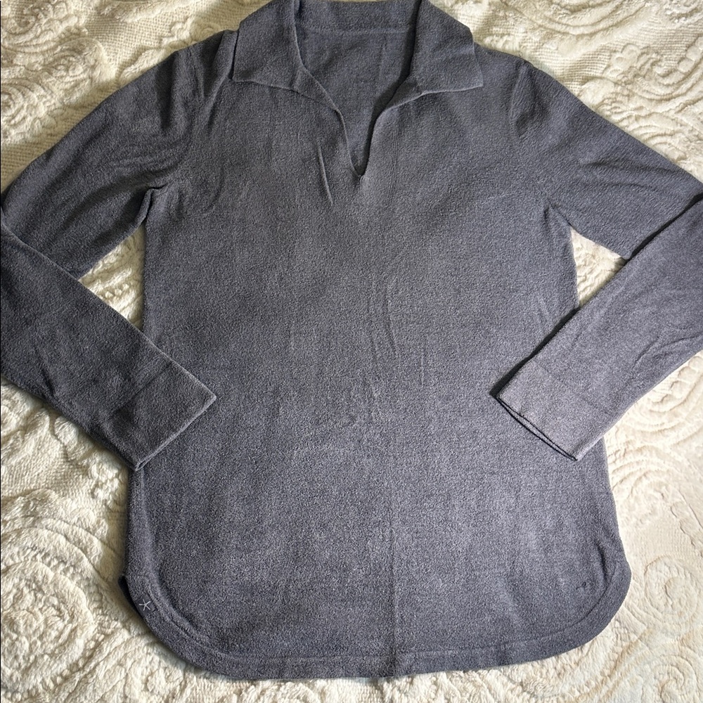 Barefoot Dreams Gray Long Sleeve Collared pullover top sz M-L